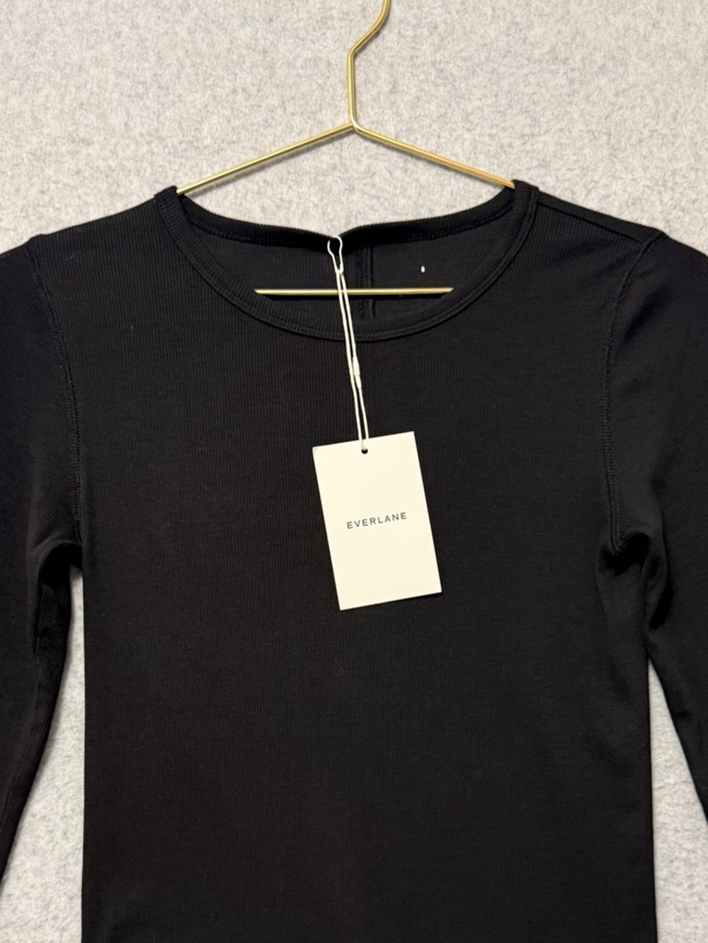 Everlane Lux Supima Micro-Rib Long Sleeve Crew Tee NWT Size Small Black Fitted - Picture 4 of 9